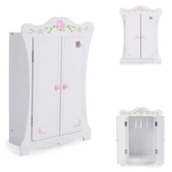 MONI Puppenkleiderschrank PH12B011 Holz, Maße 42,5 X 22 X 57 Cm, 3 Kleiderbügel Puppenmöbel