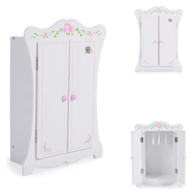 MONI Puppenkleiderschrank PH12B011 Holz, Maße 42,5 X 22 X 57 Cm, 3 Kleiderbügel Puppenmöbel